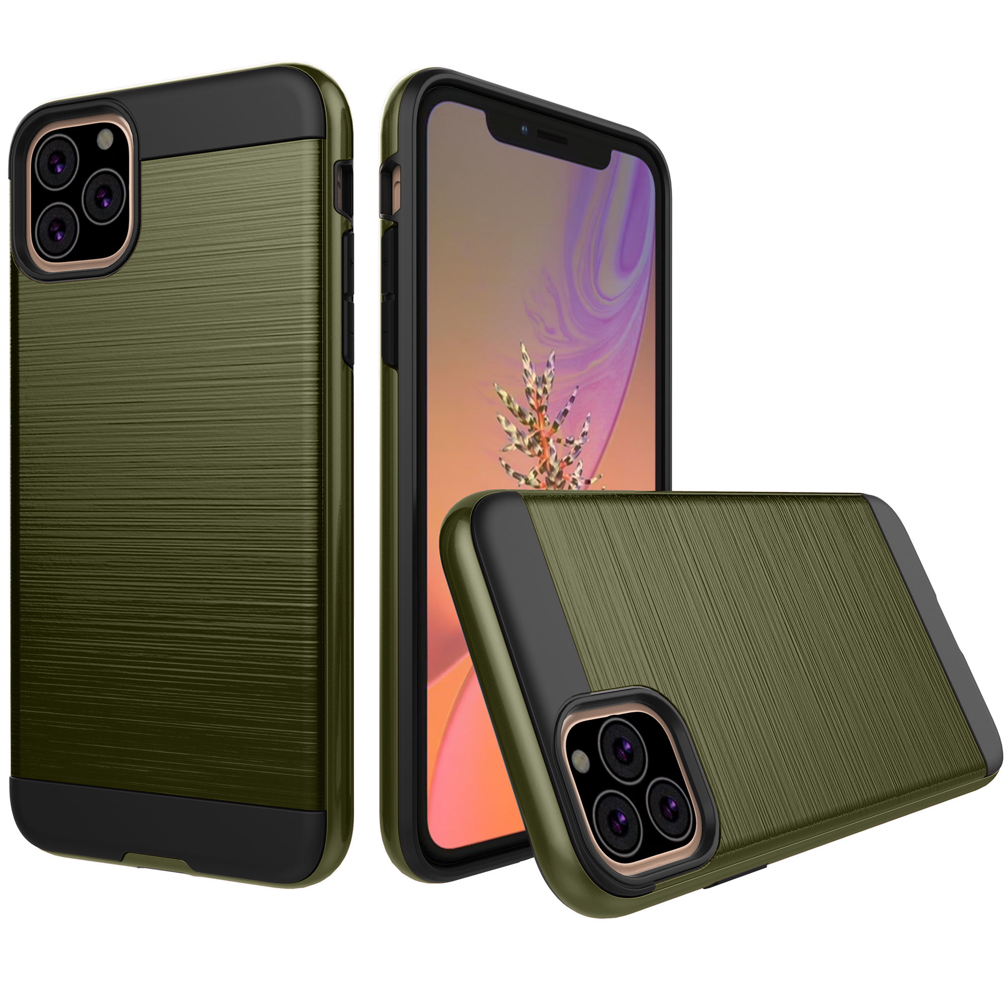 

Brushed TPU + PC Hybrid Case for iPhone 11 6.1 inch (2019) - Army Green, iPhone 11 6.1 inch