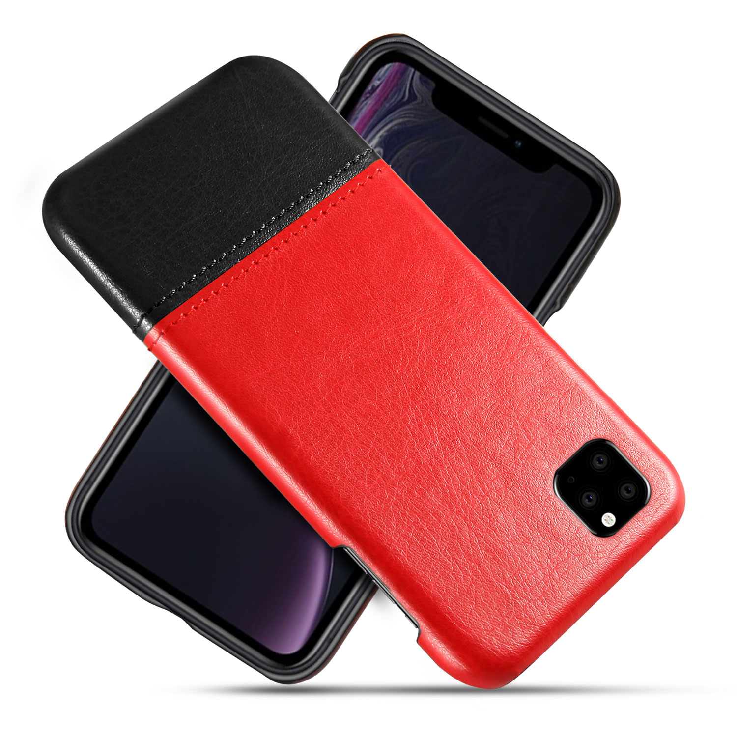 

KSQ Bi-color PC + PU Leather Phone Shell Case for iPhone 11 6.1 inch (2019) - Red / Black, iPhone 11 6.1 inch