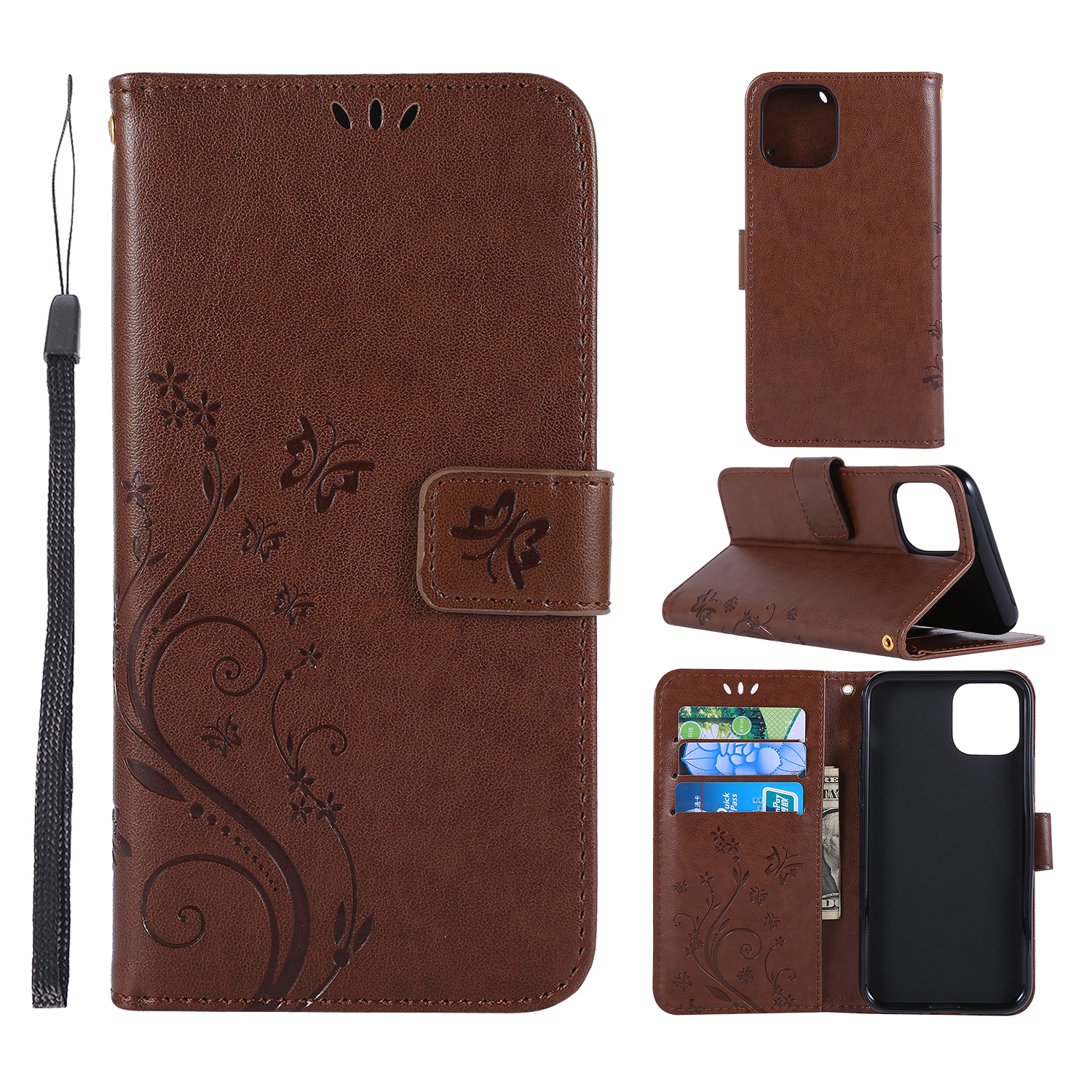 

Imprint Butterfly Leather Wallet Cell Cover for iPhone 11 Pro 5.8 inch (2019) - Brown, iPhone 11 Pro 5.8 inch
