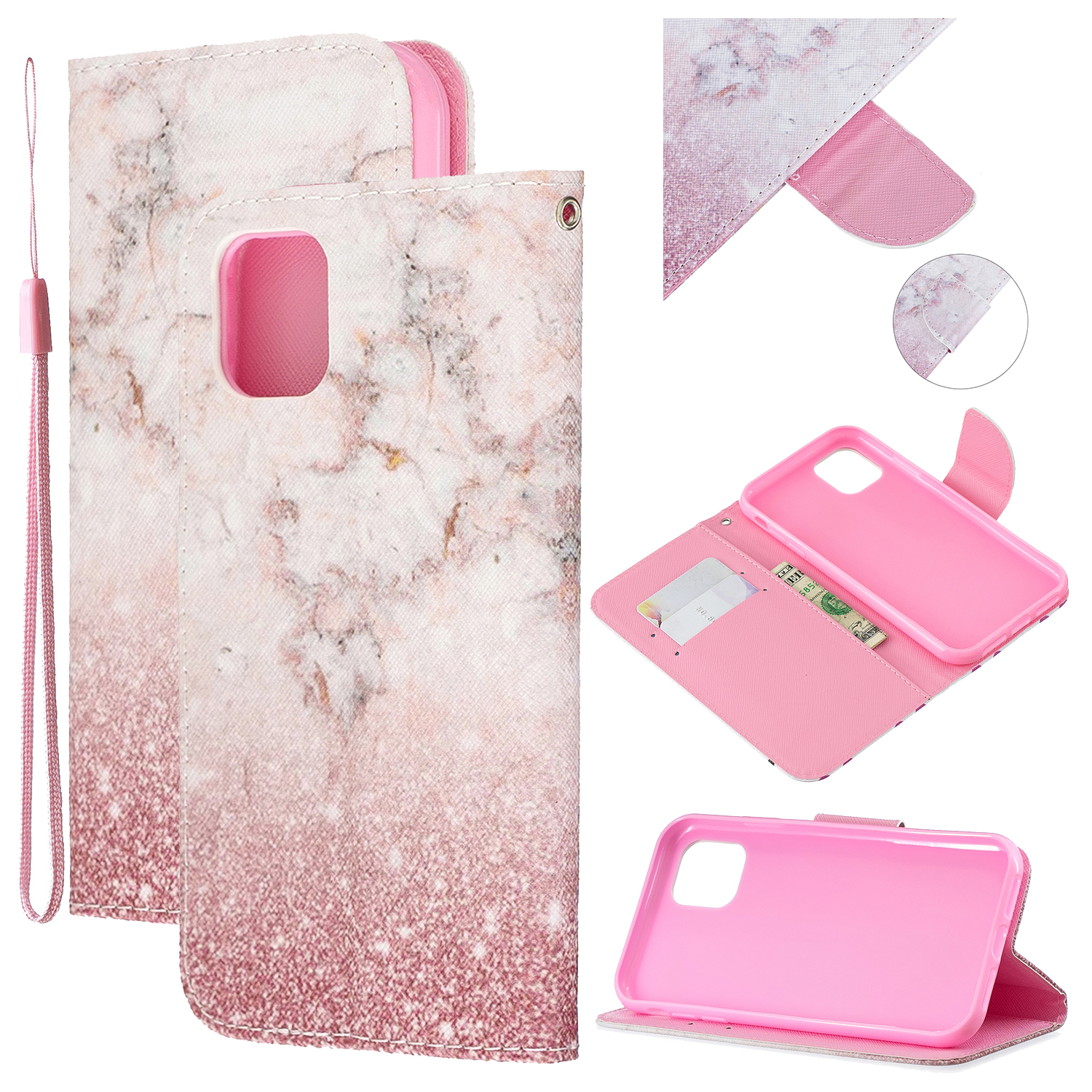 

Pattern Printing Flip Leather Wallet Stand Protective Case for iPhone 11 6.1 inch (2019) - Stone Grain and Glittery Elements, iPhone 11 6.1 inch