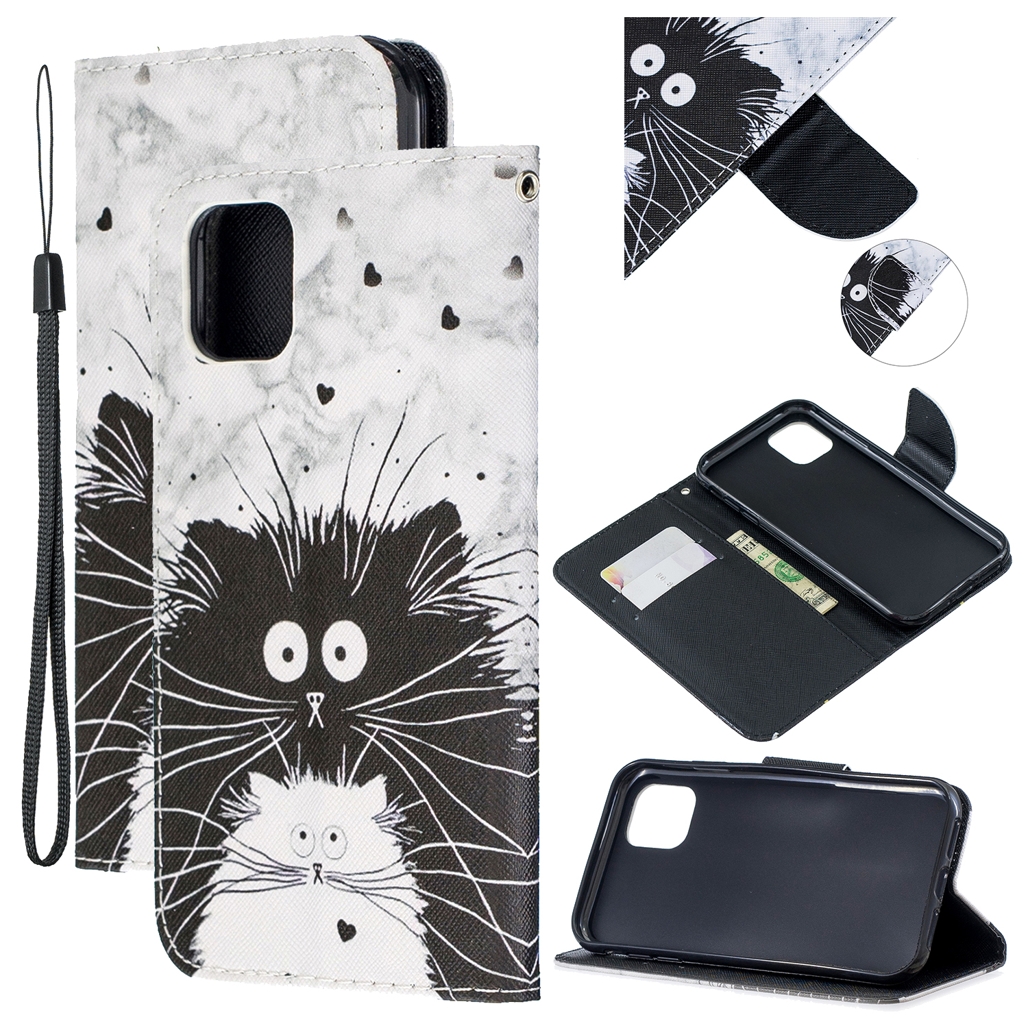 

Pattern Printing Flip Leather Wallet Stand Protective Case for iPhone 11 6.1 inch (2019) - Black and White Cats, iPhone 11 6.1 inch