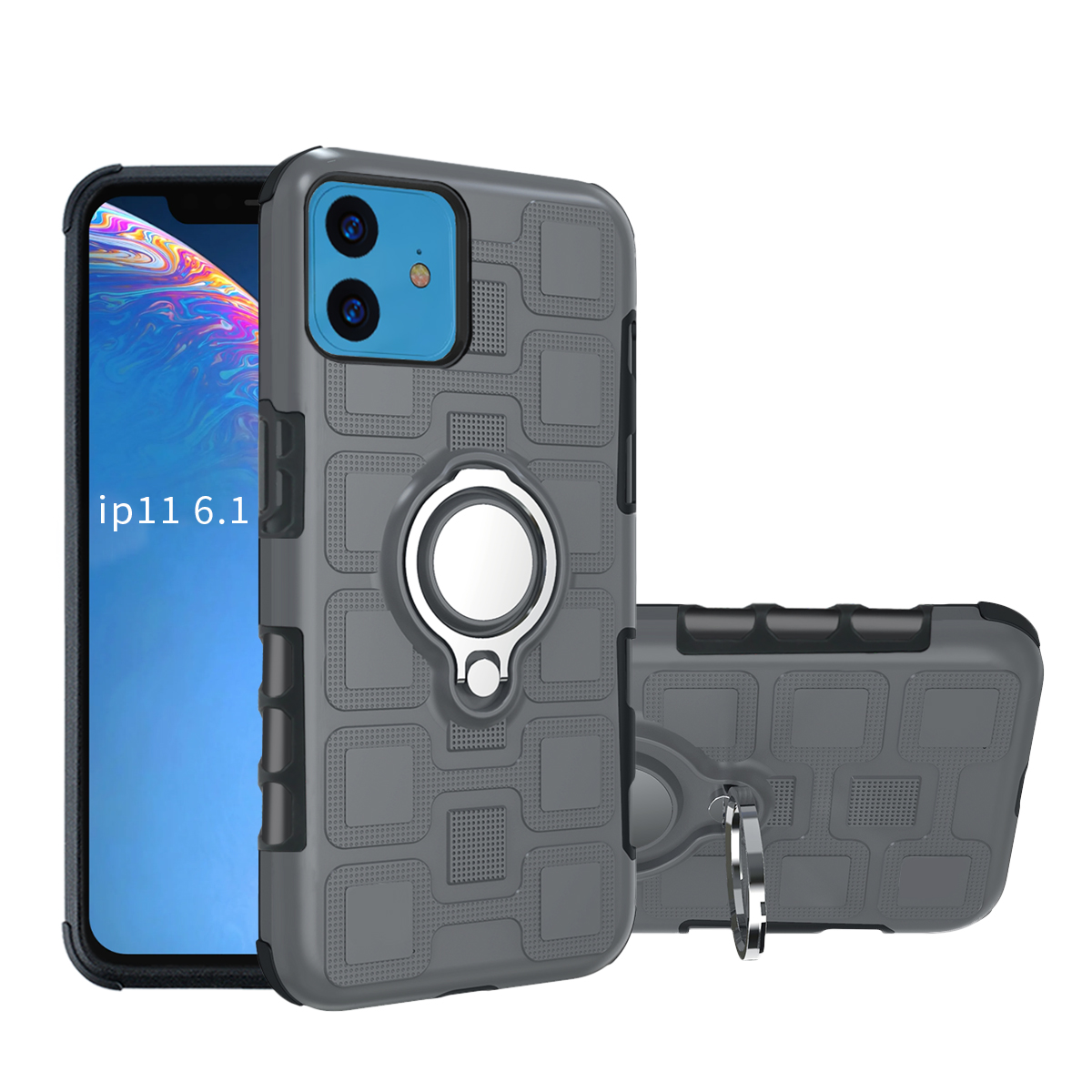 

Геометрический Стиль PC TPU Гибридная Оболочка С Подсветкой Для IPhone 11 6.1 Дюйма (2019) - Серый, iPhone 11 6.1 inch