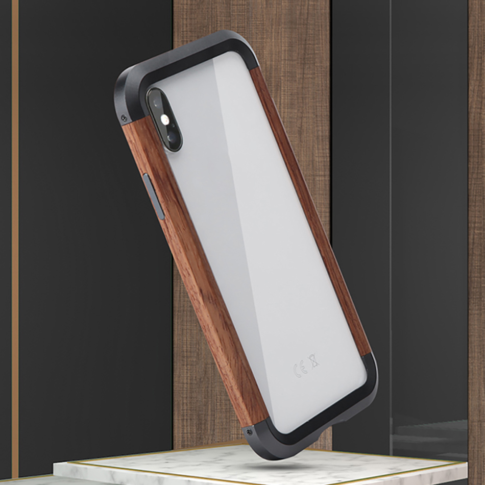 

R-JUST Wood + Metal Frame Bumper Phone Case Cover for iPhone XS Max 6.5 inch, iPhone XS Max 6.5 inch