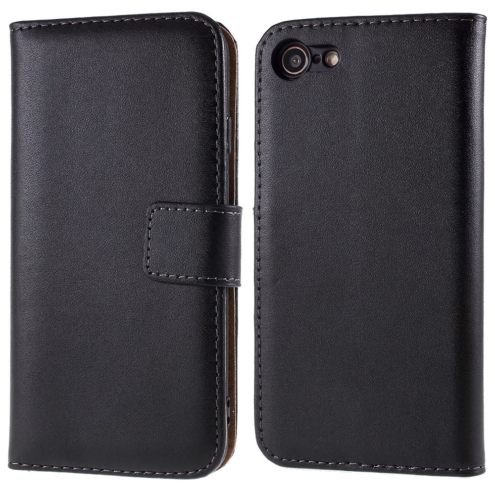 

Genuine Leather Wallet Stand Case for iPhone SE (2nd Generation)/8/7 Phone Cover - Black, iPhone SE (2nd Generation)