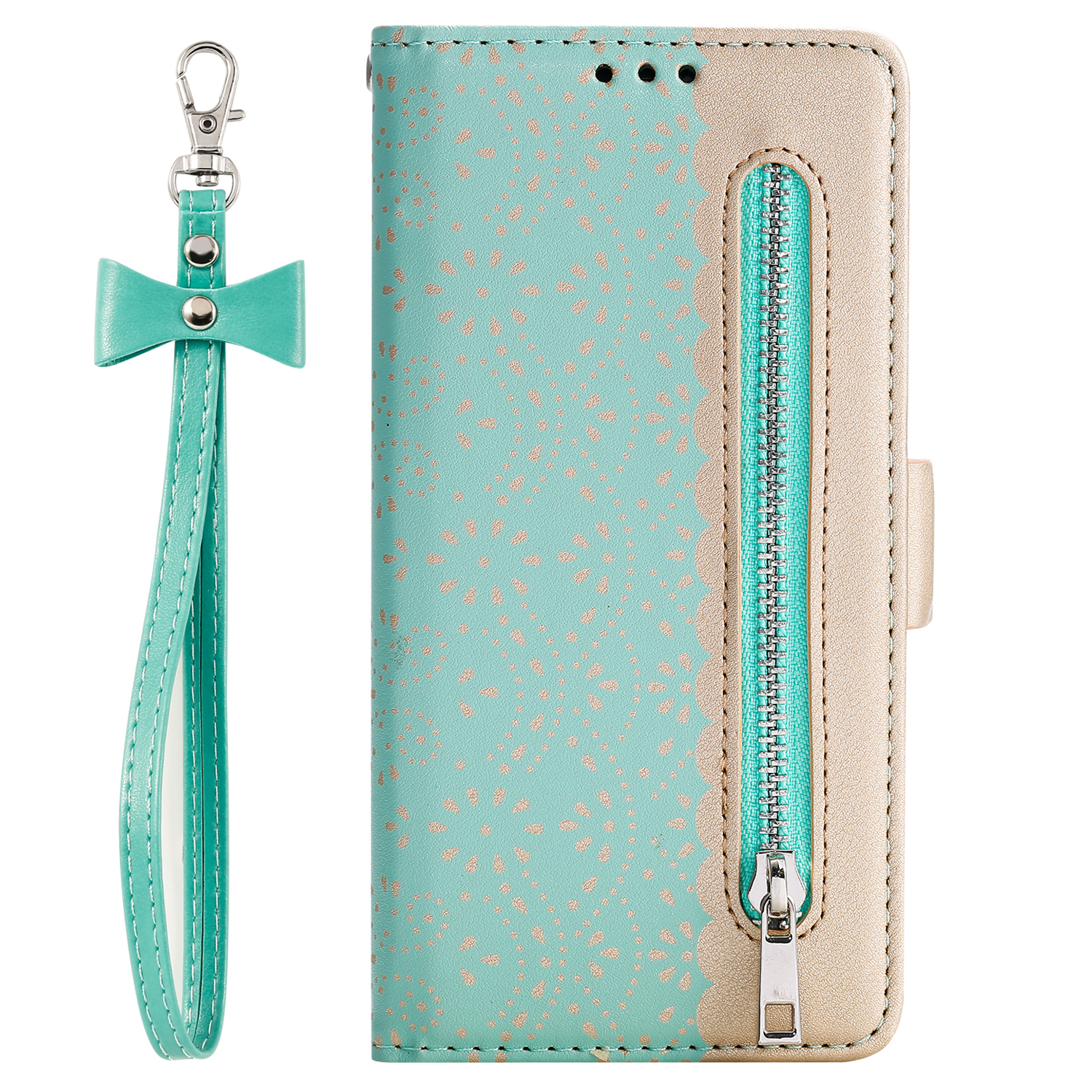 

Lace Flower Pattern Zipper Pocket Leather Wallet Case for iPhone 11 Pro 5.8-inch (2019) - Green, iPhone 11 Pro 5.8 inch