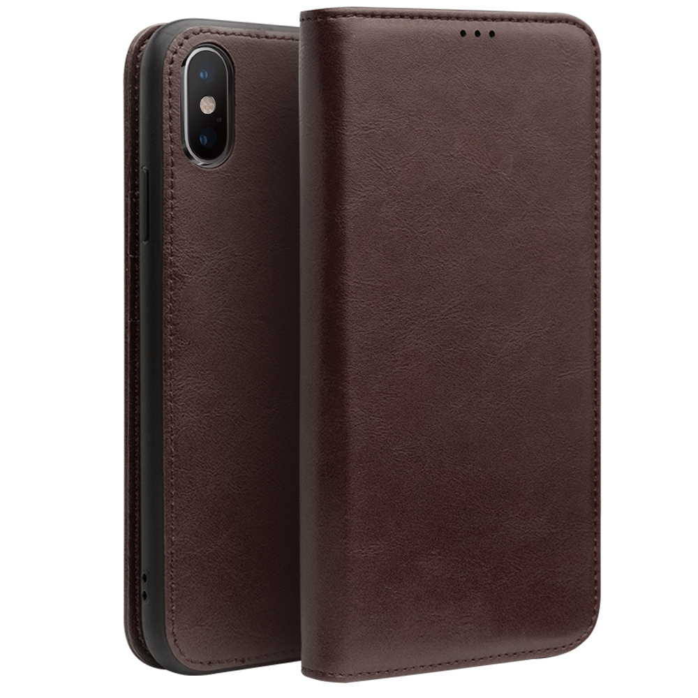 

QIALINO Card Holder Microfiber Leather Cell Phone Cover for iPhone X/XS 5.8 inch - Coffee, iPhone X