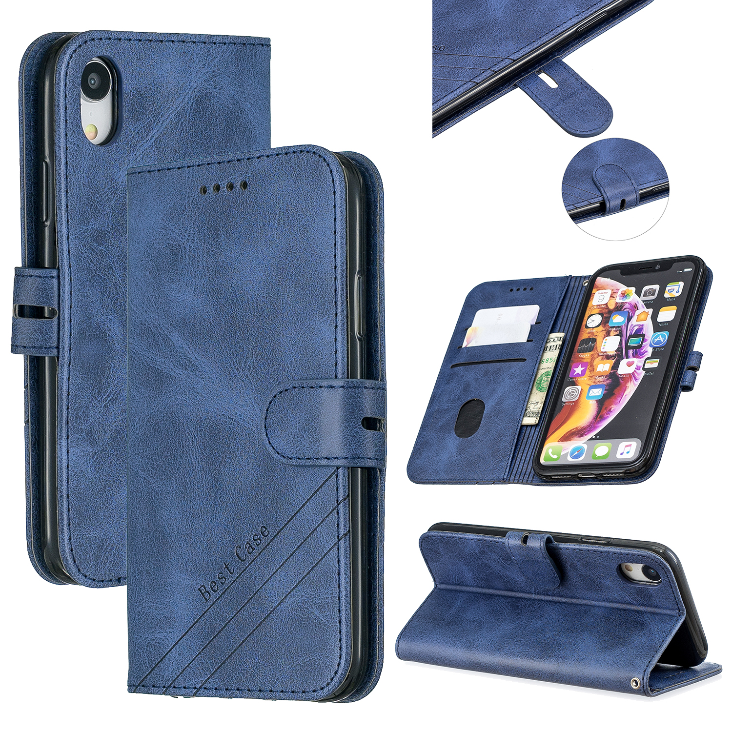 

Кожаный Кожаный Стенд Чехол Для Телефона Для IPhone XR 6,1 Дюйма - Синий, iPhone XR 6.1 inch