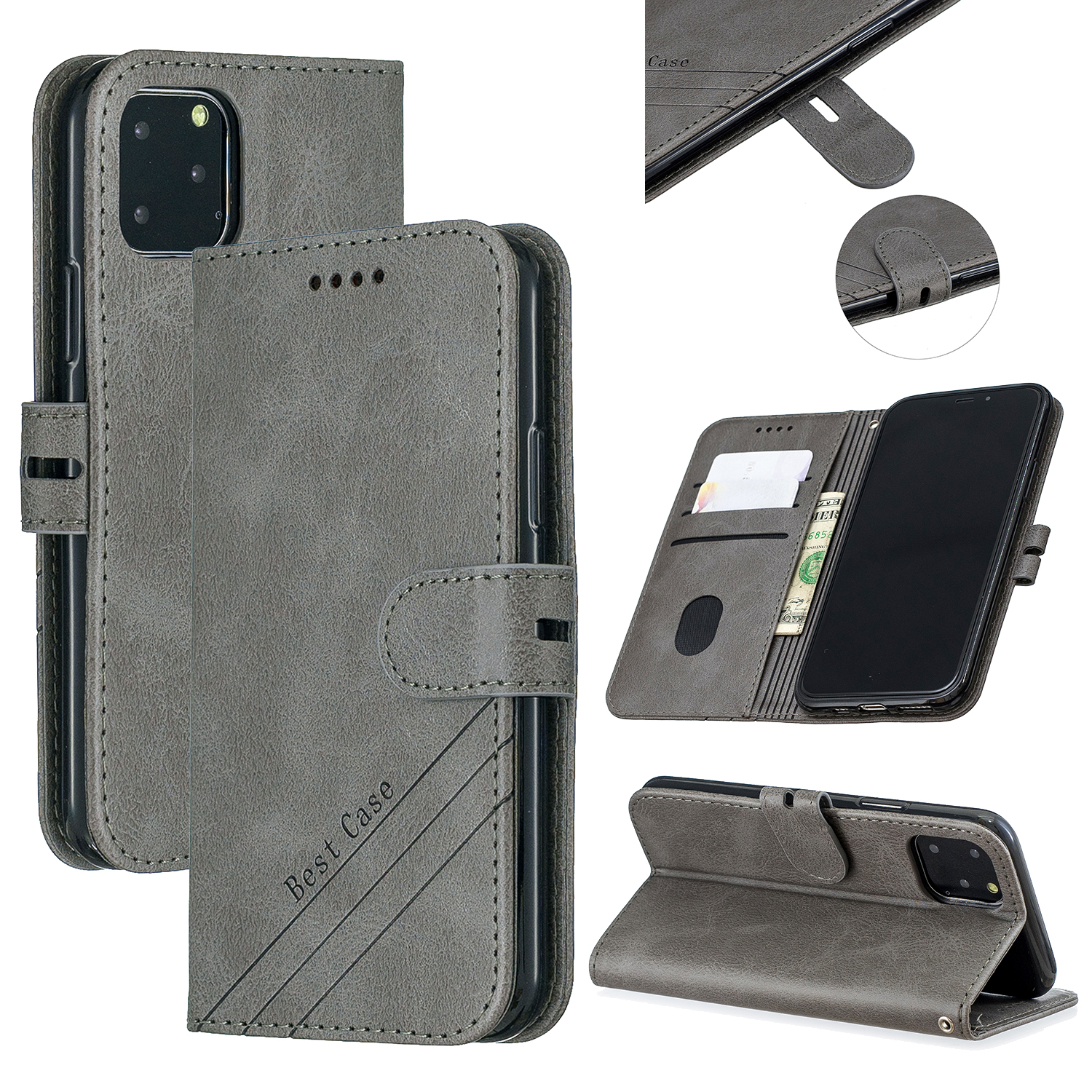 

Leather Stand Case with Card Slots for iPhone 11 Pro 5.8 inch (2019) - Grey, iPhone 11 Pro 5.8 inch