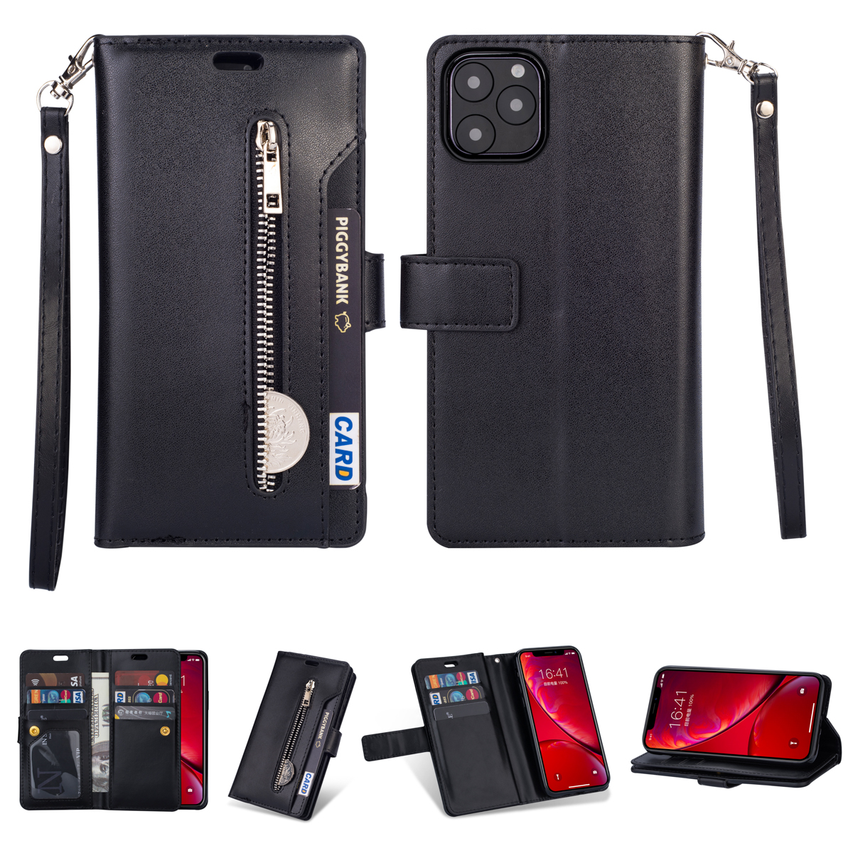 

Zipper Pocket Multiple Card Slots Leather Stand Case for iPhone 11 Pro Max 6.5 inch (2019) - Black, iPhone 11 Pro Max 6.5 inch