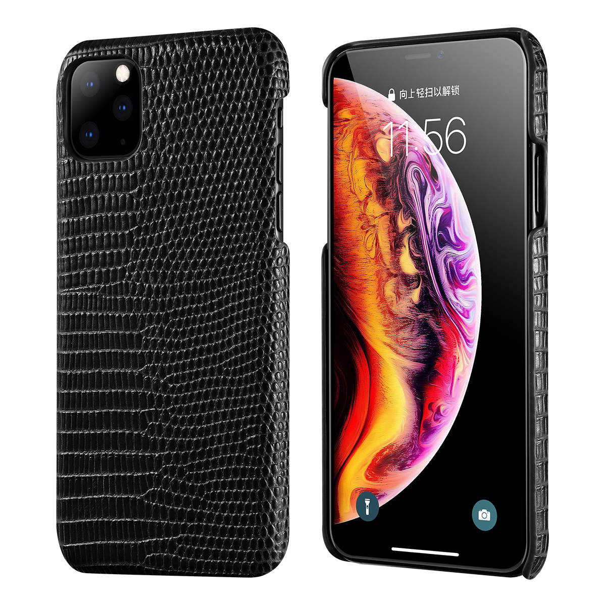

For iPhone 11 Pro 5.8 inch Lizard Pattern Genuine Leather + PC Phone Case - Black, iPhone 11 Pro 5.8 inch
