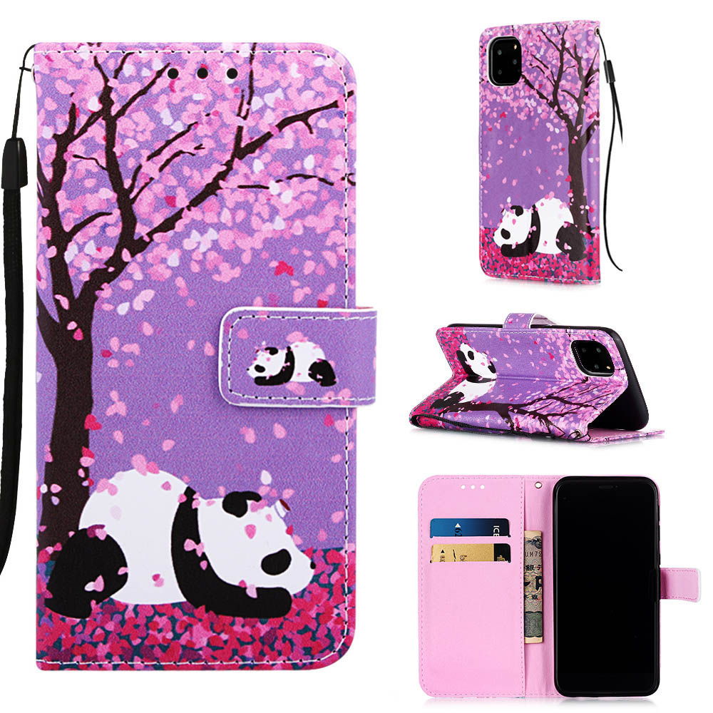

Pattern Printing PU Leather Flip Stand Case for iPhone 11 Pro Max 6.5 inch - Flower and Panda, iPhone 11 Pro Max 6.5 inch