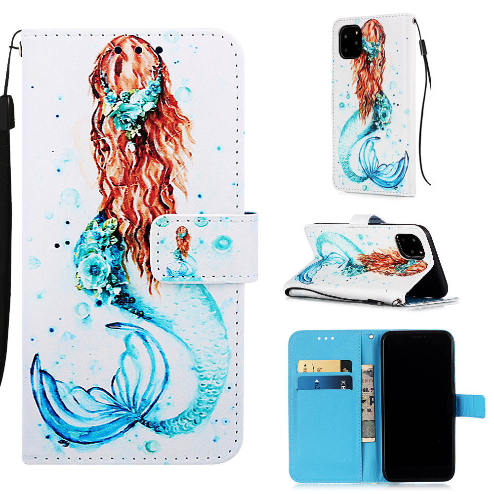 

Шаблон Печати PU Кожи Flip Stand Case Для IPhone 11 Pro Max 6,5 Дюйма - Русалка, iPhone 11 Pro Max 6.5 inch