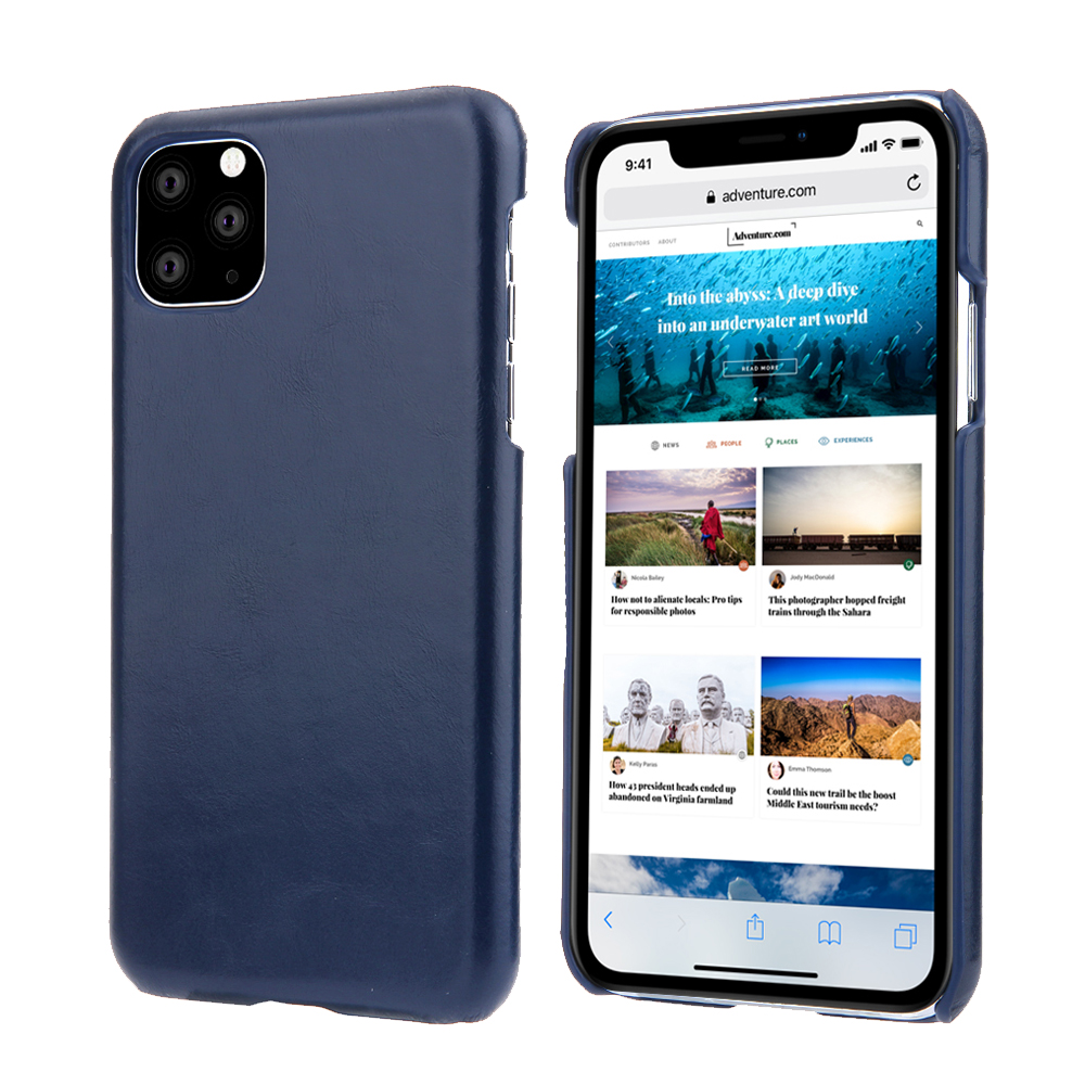 

Retro Matte Genuine Leather Coated PC Phone Cover for iPhone 11 Pro 5.8 inch (2019) - Dark Blue, iPhone 11 Pro 5.8 inch