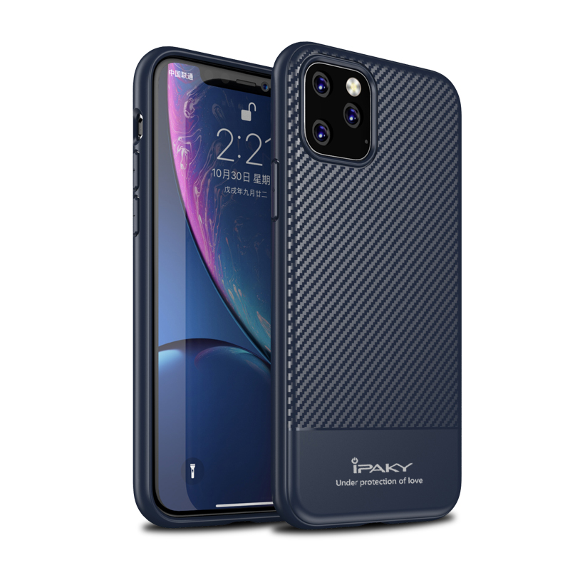 

IPAKY Carbon Fibre Texture Texu Counding TPU Для IPhone 11 Pro 5,8 Дюйма (2019) - Синий, iPhone 11 Pro 5.8 inch