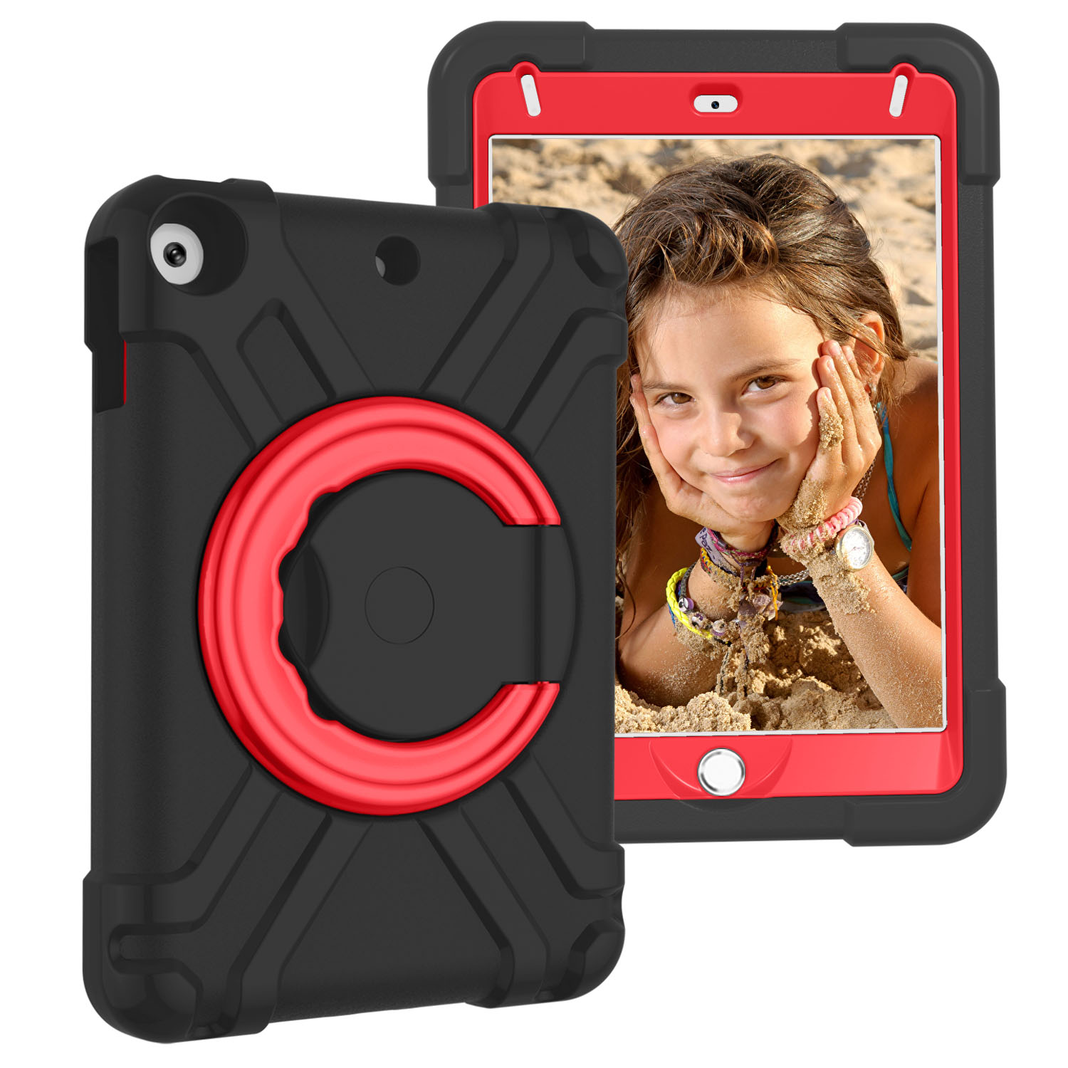 

360 ° Swivel Kickstand PC + Silicone Tablet Shell Для IPad Mini (2019) 7,9 Дюйма / Mini 4. - Черный Красный, iPad mini (2019) 7.9 inch