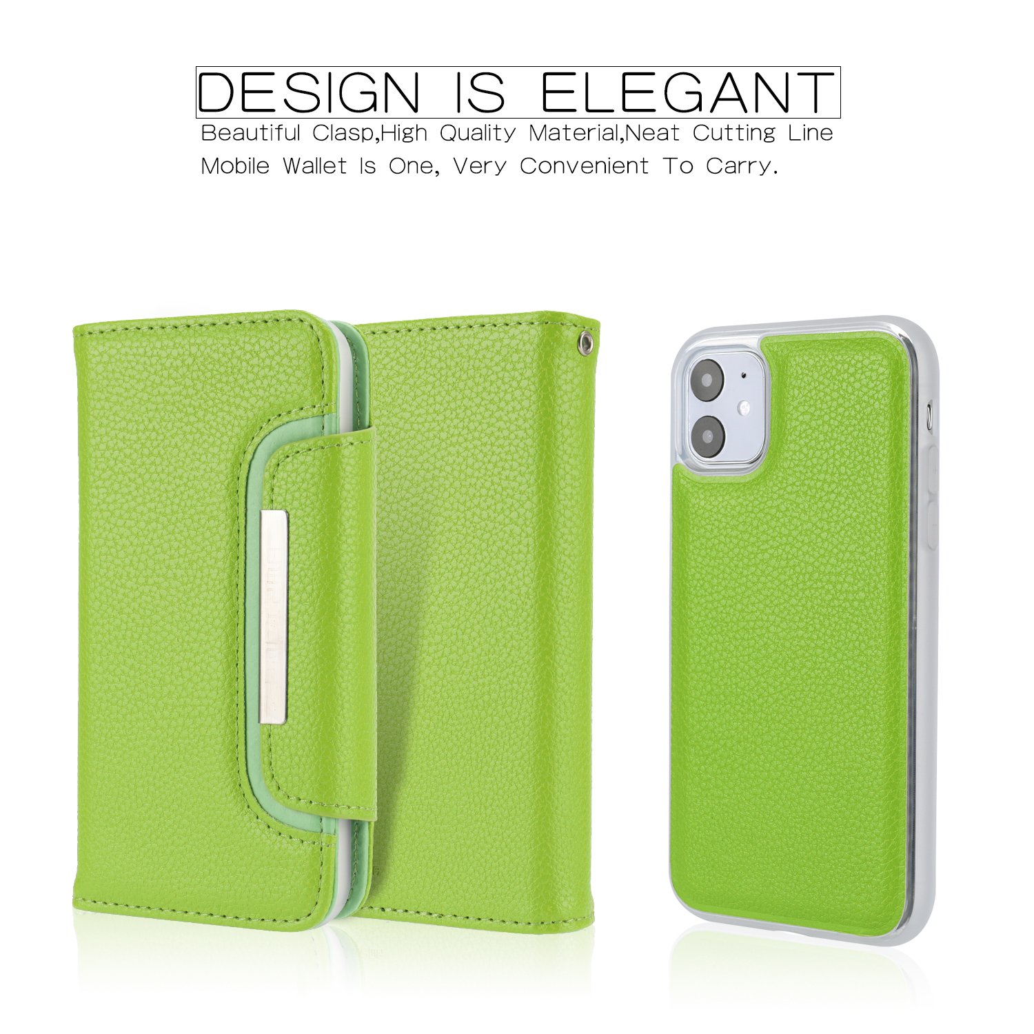 

Litchi Texture Detachable Leather Wallet Cover Protective Case for iPhone 11 6.1 inch - Green, iPhone 11 6.1 inch