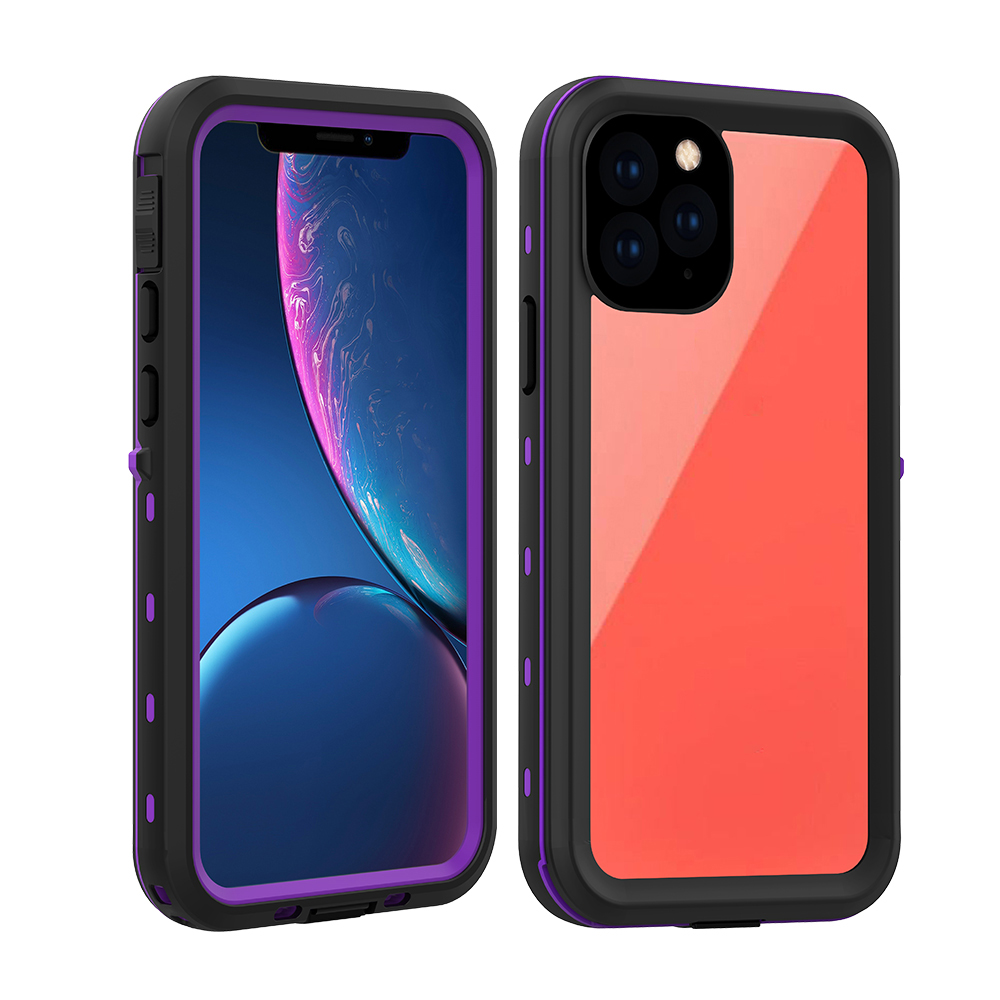

REDPEPPER Dot+ Series Transparent Back IP68 Waterproof Case Phone Covering for iPhone 11 Pro 5.8 inch - Black / Purple, iPhone 11 Pro 5.8 inch