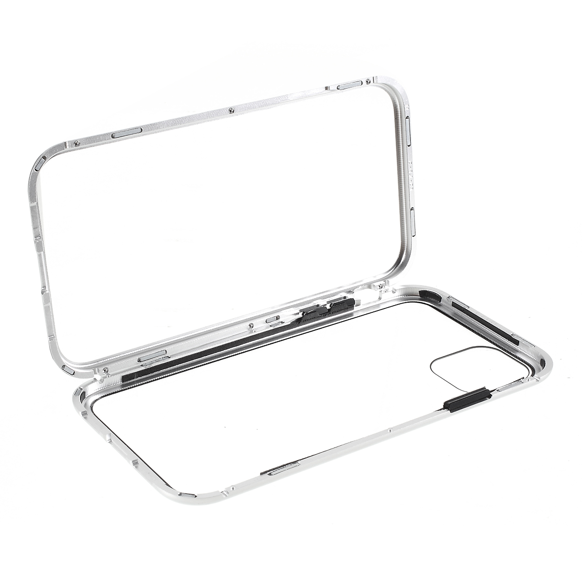 

Magnetic Metal Frame + Tempered Glass Cell Covering for iPhone 11 Pro Max 6.5 inch - Silver, iPhone 11 Pro Max 6.5 inch