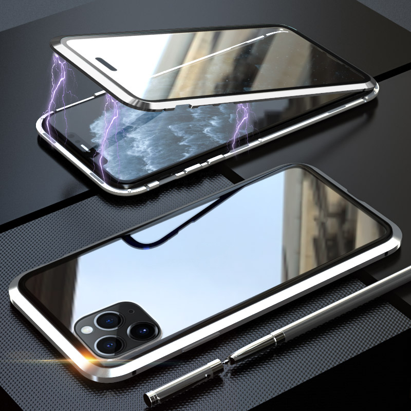 

LUPHI Magnetic Installation Metal Frame + Tempered Glass Protective Shell for iPhone 11 Pro Max 6.5-inch - Silver, iPhone 11 Pro Max 6.5 inch