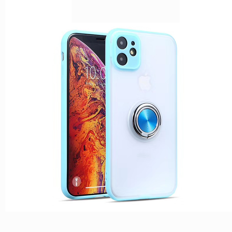 

For iPhone 11 6.1 inch Skin-caring Series PC+TPU Finger Ring Holder Phone Cover - Baby Blue, iPhone 11 6.1 inch