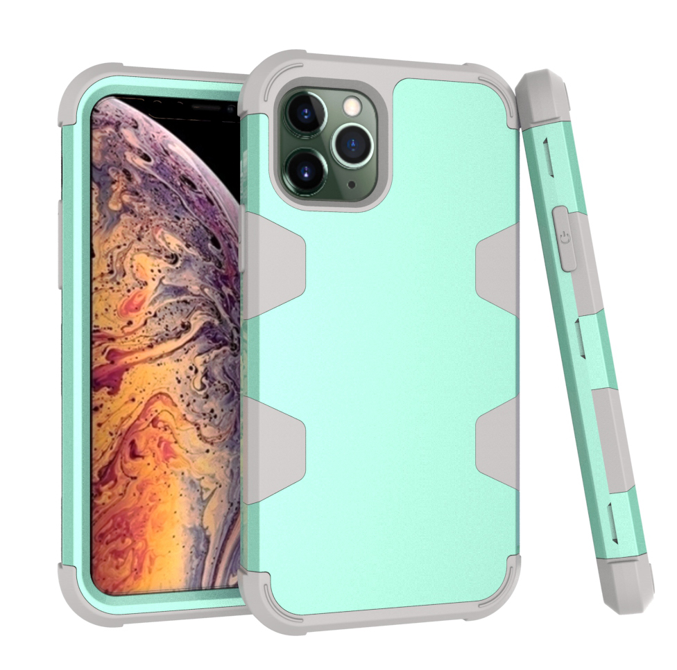 

Анти-пыль Стильный Силиконовый + ПК Комбо Обратный Чехол Для IPhone 11 Pro Max 6,5 Дюйма - Серый / Циан, iPhone 11 Pro Max 6.5 inch