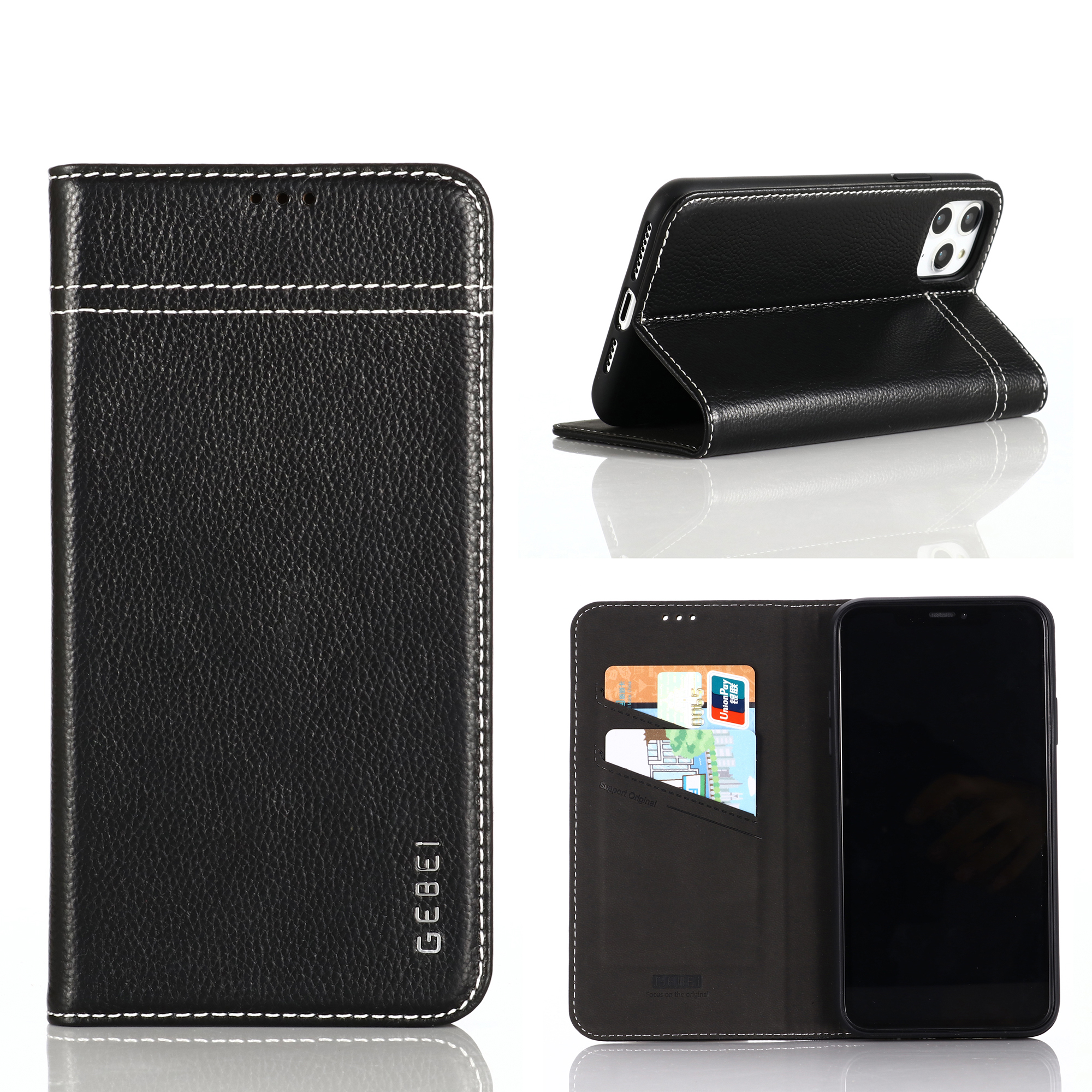 

GEBEI Warship Series Genuine Leather Phone Shell Case with Card Slots for iPhone 11 Pro 5.8-inch - Black, iPhone 11 Pro 5.8 inch