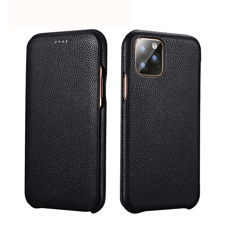 

XOOMZ Curved Edge Litchi Texture Genuine Leather Phone Cover for Apple iPhone 11 Pro 5.8 inch - Black, iPhone 11 Pro 5.8 inch