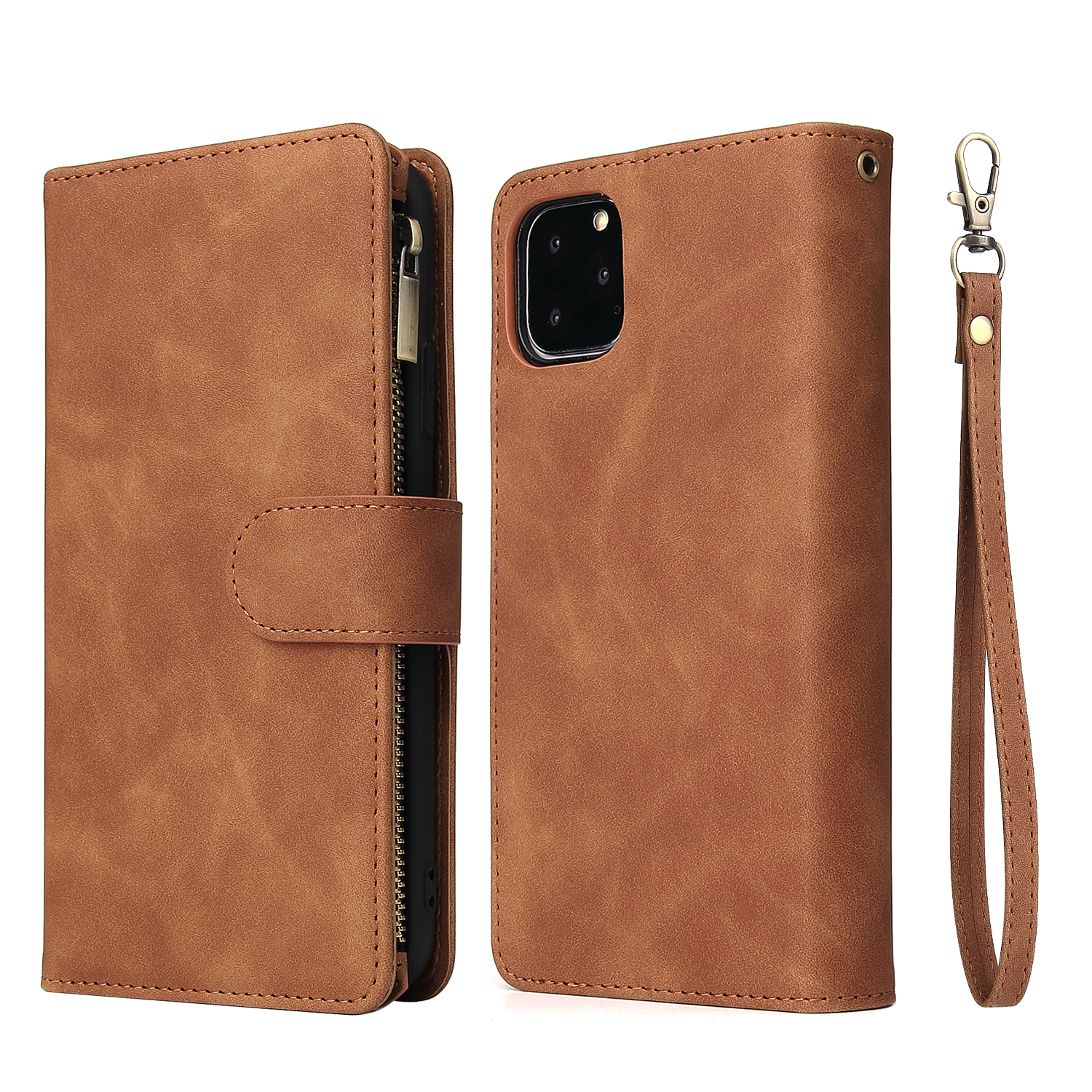 

Zipper Pocket Leather Wallet Case for iPhone 11 Pro Max 6.5 inch - Brown, iPhone 11 Pro Max 6.5 inch
