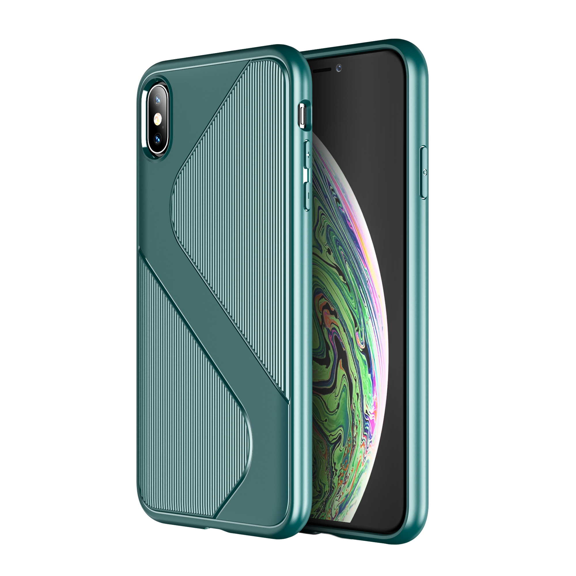 

S-образное Текстурированное Падение Корпуса Чехол TPU Для IPhone X / XS 5,8 Дюйма - Зеленый, iPhone X