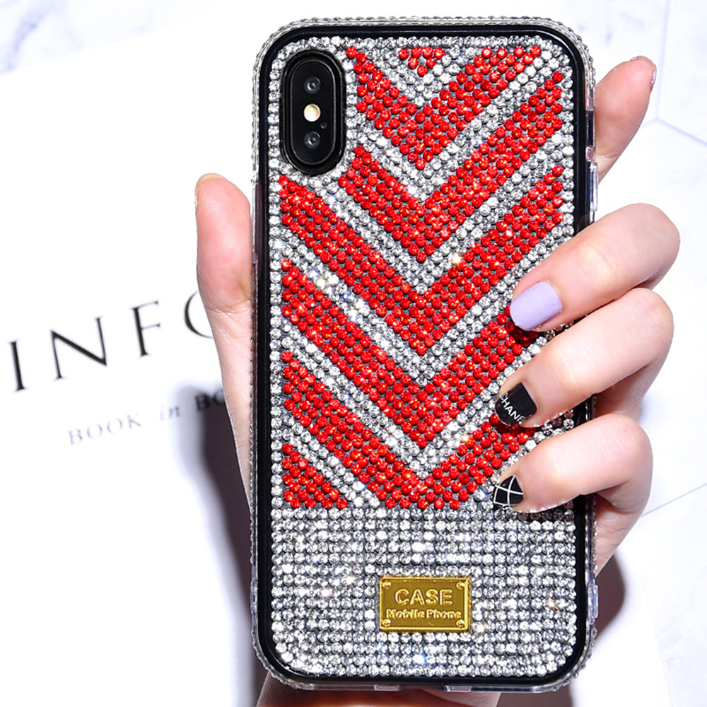 

Rhombus Series Rhinestone Decor Mobile Cover for iPhone XS/X 5.8 inch - Red, iPhone XS 5.8 inch