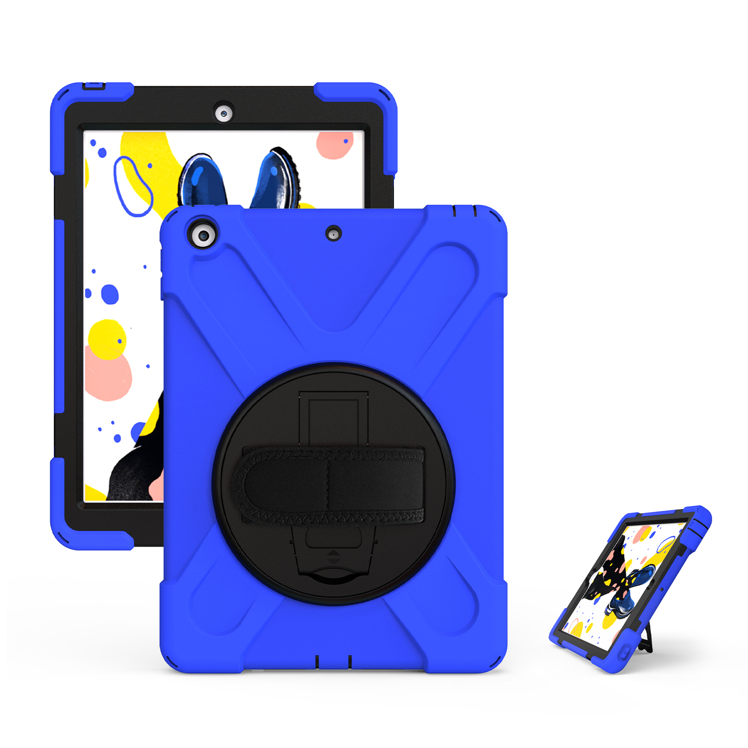 

360 Degree Swivel Kickstand PC + Silicone Hybrid Case with Hand Holder Strap for iPad 10.2 (2021)/(2020)/(2019) - Blue, iPad 10.2 (2020)