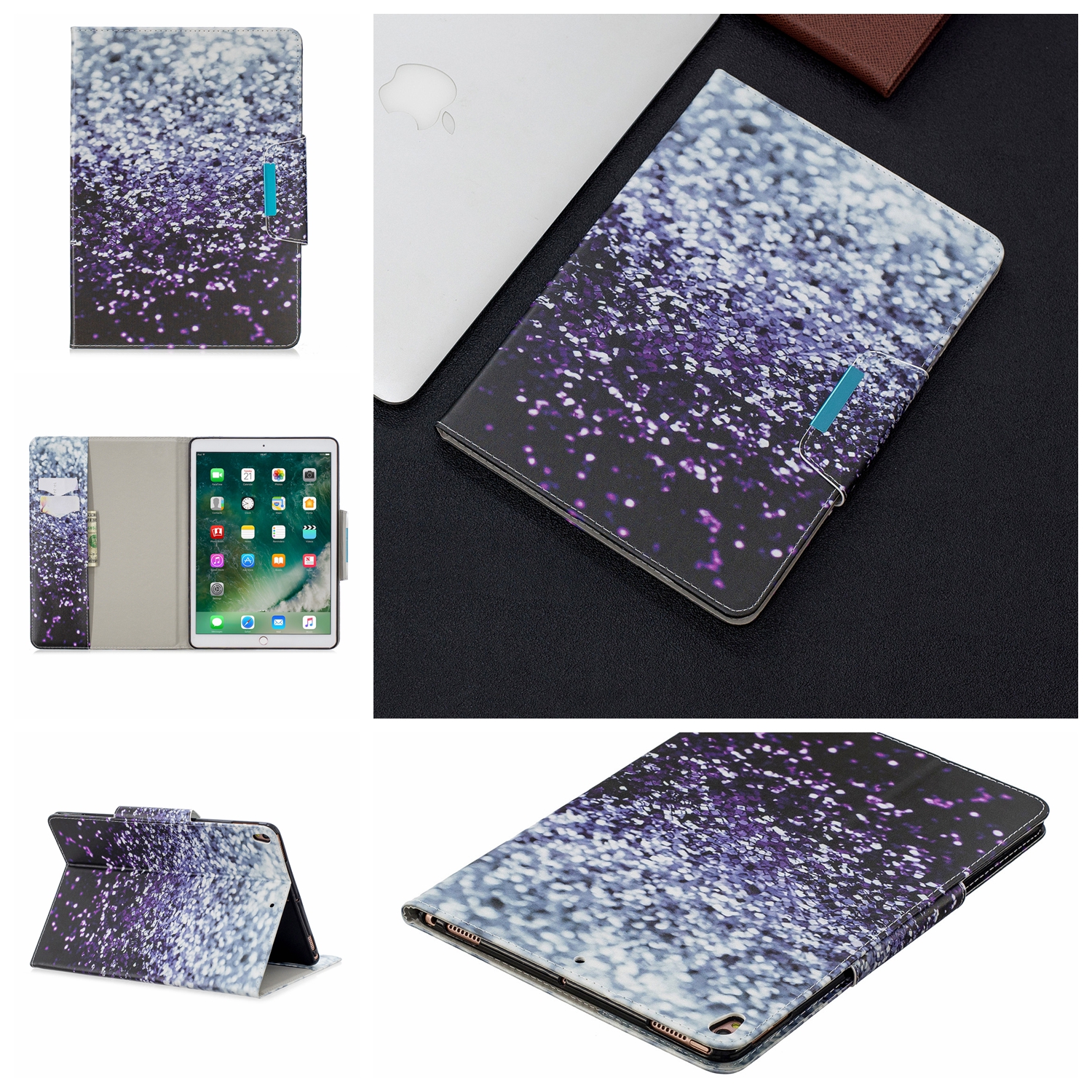 

Patterned Wide Clasp Stand Wallet Leather Tablet Case for iPad Pro 10.5-inch (2017)/Air 10.5 inch (2019) - Purple/Silver/Black, iPad Air 10.5 inch (2019)