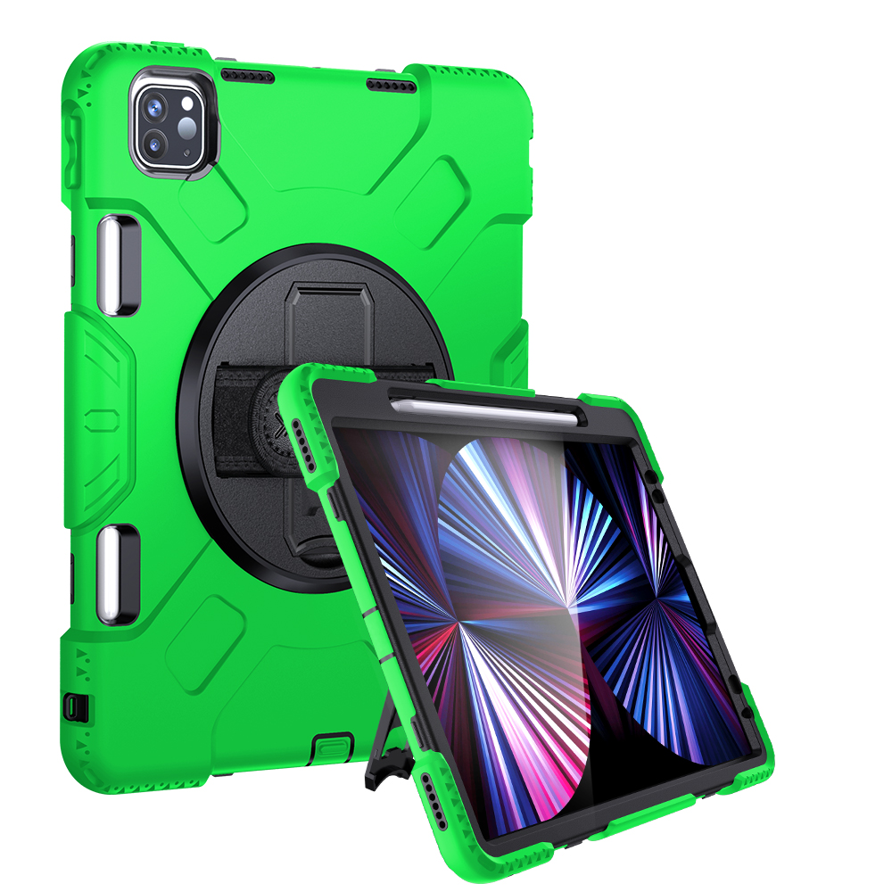 

Kickstand PC + Silicone Hybrid Tablet Case with Hand Strap Shoulder Strap for iPad Pro 11-inch (2021)/(2020)/(2018) - Green/Silicone, iPad Pro 11-inch (2021)