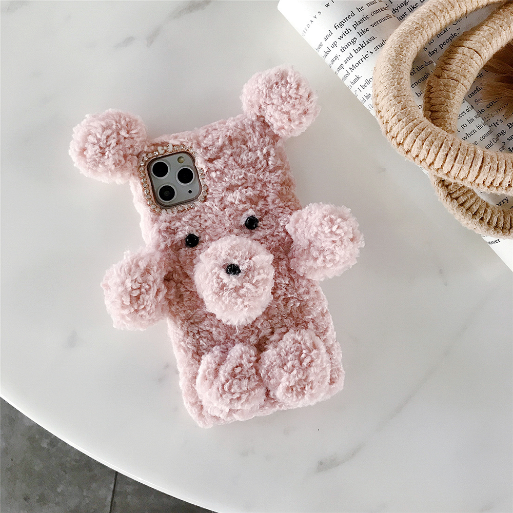 

Bear Pattern Fluffy Fur Coated TPU Back Case for iPhone 11 Pro 5.8 inch - Pink, iPhone 11 Pro 5.8 inch
