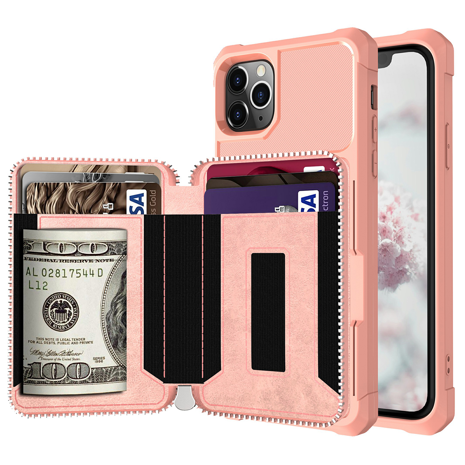 

Кожаный Чехол Для Телефона С Кошелькой Молнии Для Apple IPhone 11 Pro 5,8 Дюйма - Розовый, iPhone 11 Pro 5.8 inch