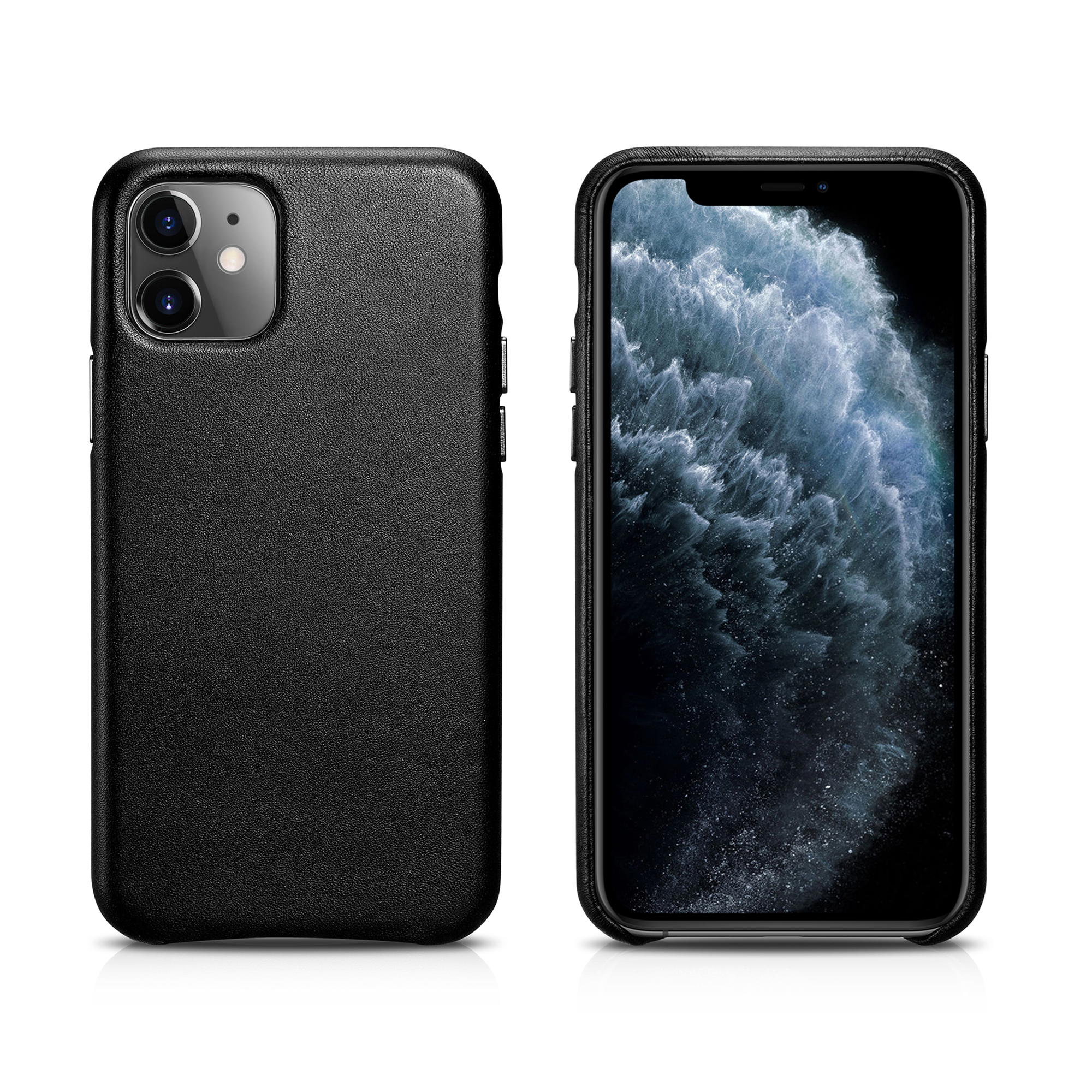 

Натуральная Кожаная Чехол Для Телефона Для Apple IPhone 11 6.1 Дюйма - Чернить, iPhone 11 6.1 inch