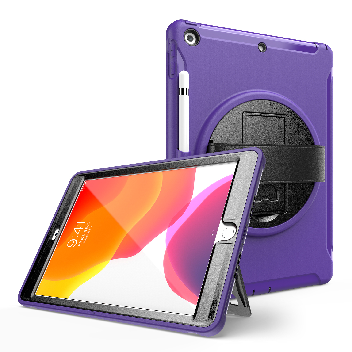 

360° Swivel Kickstand PC + TPU Tablet Back Shell with Hand Strap for iPad 10.2 (2021)/(2020)/(2019) - Purple, iPad 10.2 (2020)