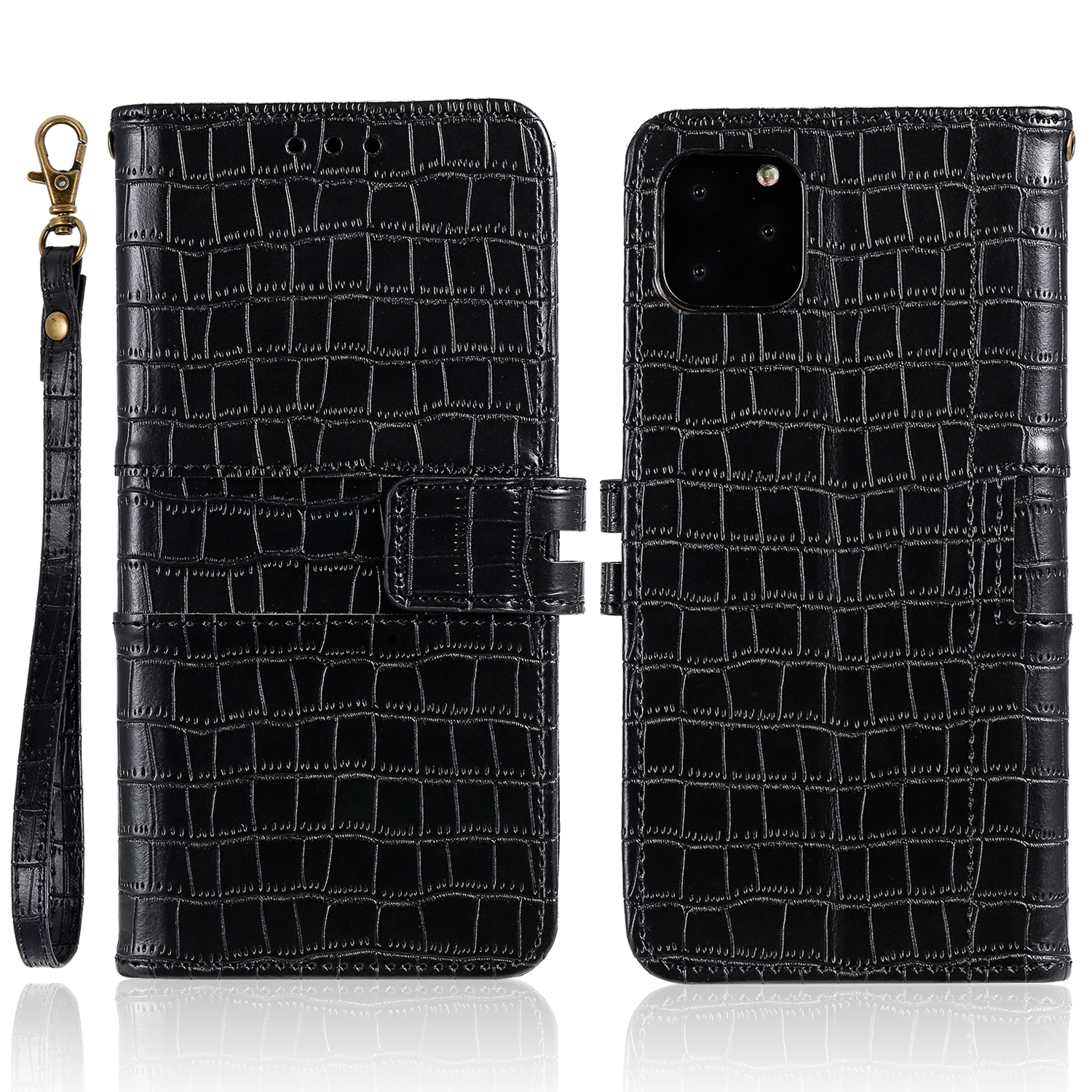 

Крокодил Текстуры Кошелек Стенд Кожаный Чехол С STAP Для IPhone 11 Pro Max 6,5 Дюйма - Чернить, iPhone 11 Pro Max 6.5 inch