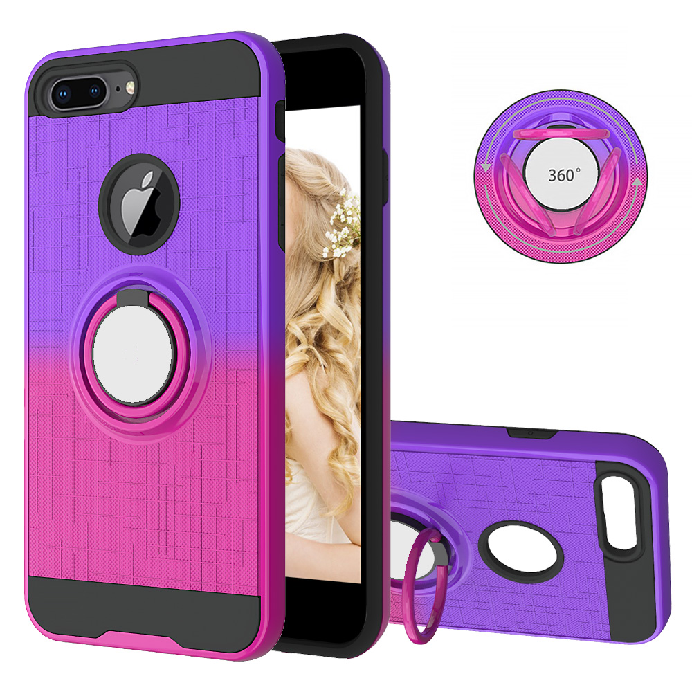 

Finger Ring Kickstand Gradient Color Detachable TPU + PC Hybrid Case for iPhone 8 Plus/7 Plus/6s Plus/6 Plus (Built-in Metal Sheet) - Purple / Rose, iPhone 8 Plus 5.5 inch