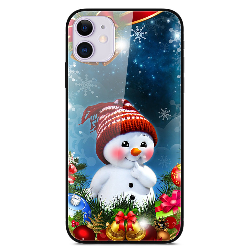

Christmas Series Glass + PC + TPU Combo Case for iPhone 11 6.1 inch - Cartoon Snowman, iPhone 11 6.1 inch