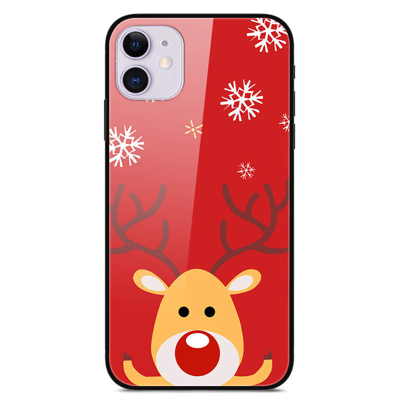 

Рождественские Серии Стекло + ПК + TPU Combo Case Для IPhone 11 6,1 Дюйма - Снежинка И Лось, iPhone 11 6.1 inch