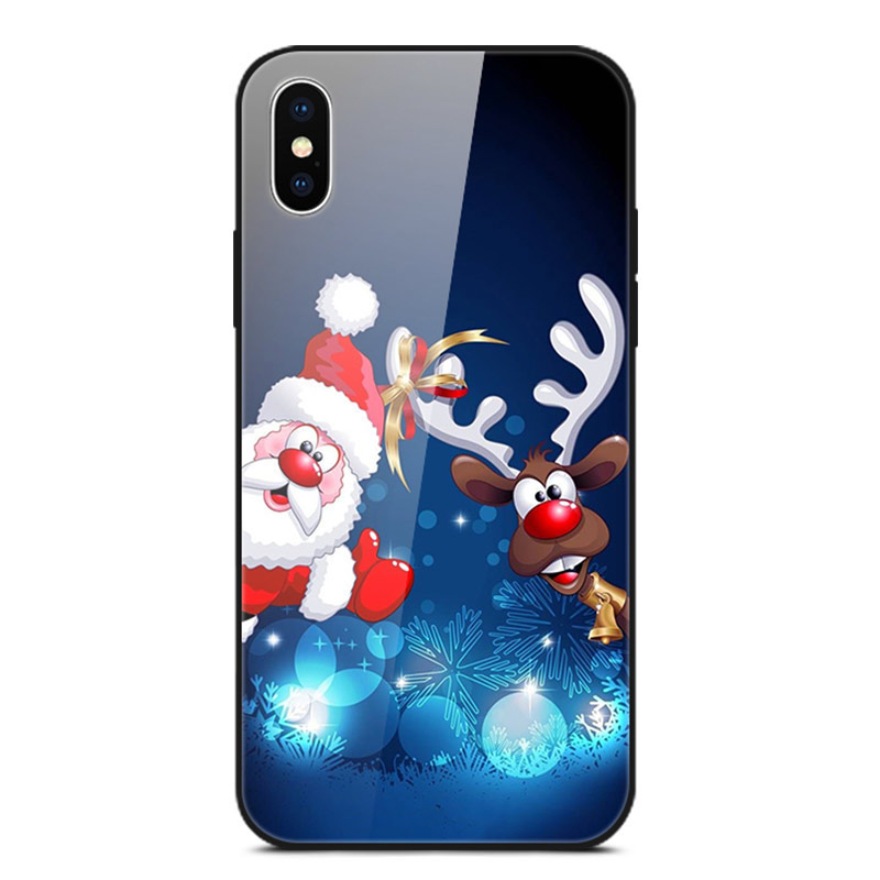 

For iPhone XS Max 6.5 inch Christmas Series Glass + PC + TPU Casing - Santa Claus and Ball, iPhone XS Max 6.5 inch