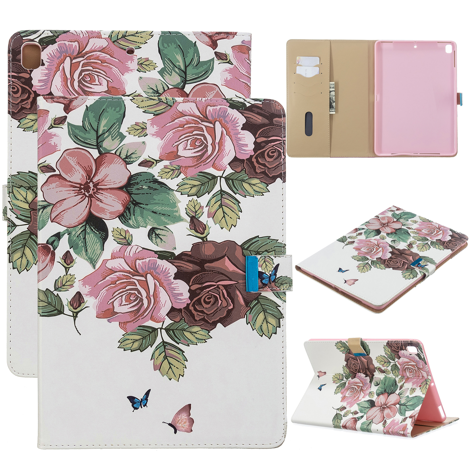

Printing PU Leather Wallet Tablet Cover for iPad Air (2013)/Air 2/Pro 9.7 inch (2016)/9.7-inch (2017)/9.7-inch (2018) - Pink Flower, iPad Air (2013)