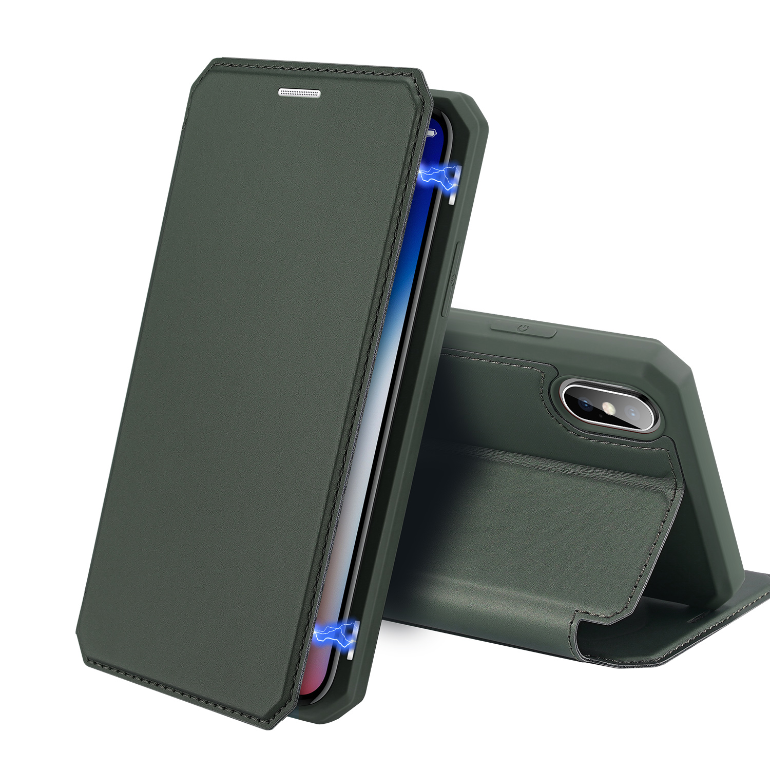

Dux Ducis Skin X Series Magnetic Magnetic Flip Shell с Поддержкой Держателя Карты Беспроводная Зарядка Для Iphone XS Max 6,5 Дюйма - Зеленый, iPhone XS Max 6.5 inch