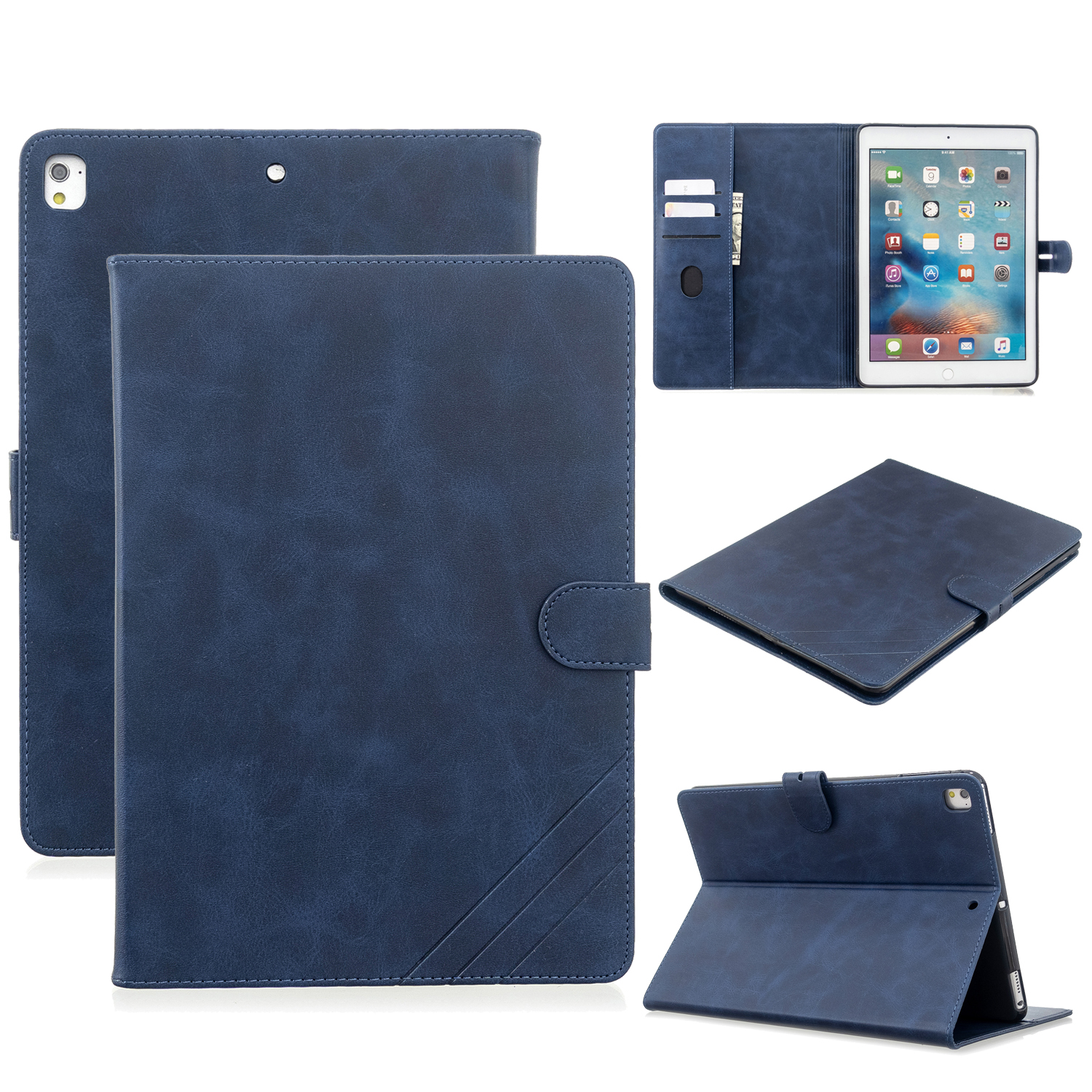 

Auto Wake Sleep Leather Stand Tablet Cover for Apple iPad 9.7-inch (2018)/(2017) / iPad Pro 9.7 inch (2016)/ iPad Air/Air 2 - Blue, iPad 9.7-inch (2018)