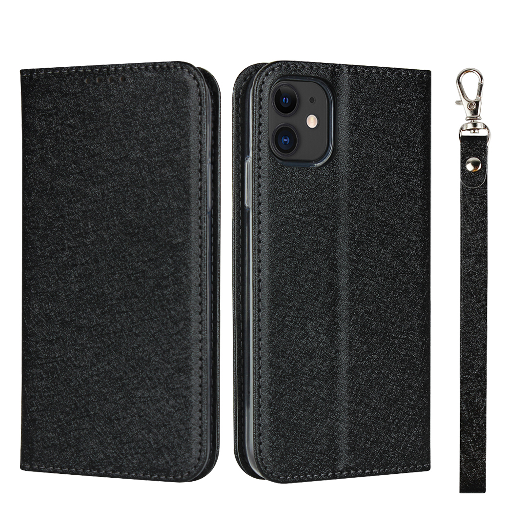 

Silk Skin Wallet Leather Stand Cell Phone Case Cover for iPhone 11 6.1 inch - Black, iPhone 11 6.1 inch