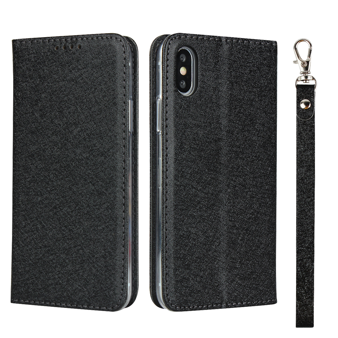 

Silk Texture Leather Wallet Stand Phone Case Cover for iPhone XS/X 5.8-inch - Black, iPhone XS 5.8 inch