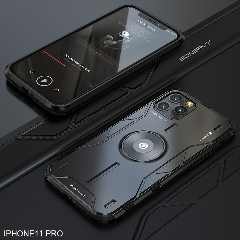 

Drop-proof Kickstand Metal Cell Phone Cover for iPhone 11 Pro 5.8 inch - Black, iPhone 11 Pro 5.8 inch