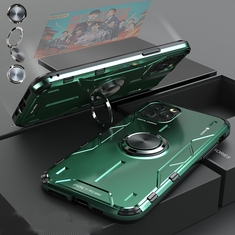 

Drop-proof Kickstand Metal Phone Cover Casing for iPhone 11 Pro Max 6.5 inch - Green, iPhone 11 Pro Max 6.5 inch