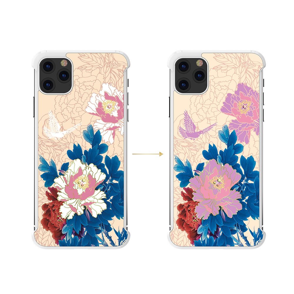 

KAVARO Rhinestone Decor Color-changing Hybrid Shell for iPhone 11 Pro 5.8 inch - Peony, iPhone 11 Pro 5.8 inch